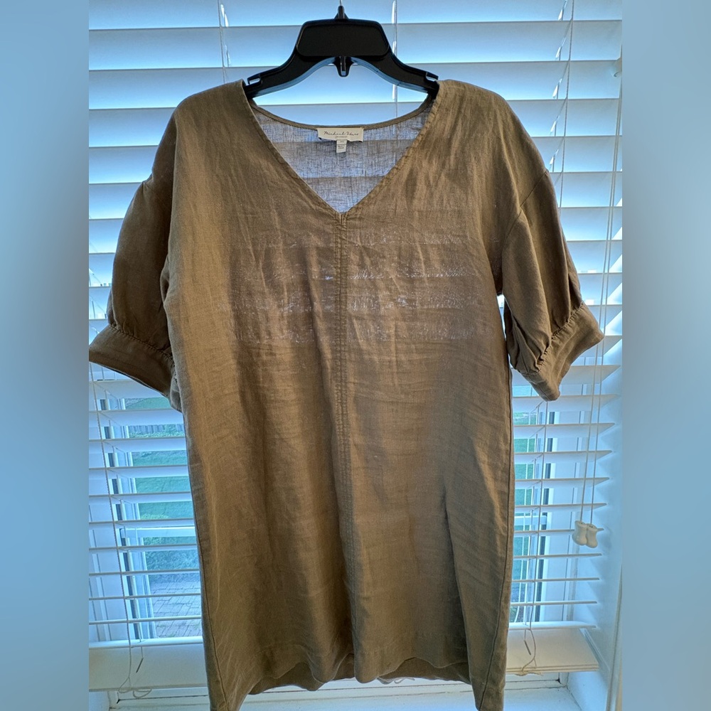 Michael Star Olive V-Neck Linen Mini Dress